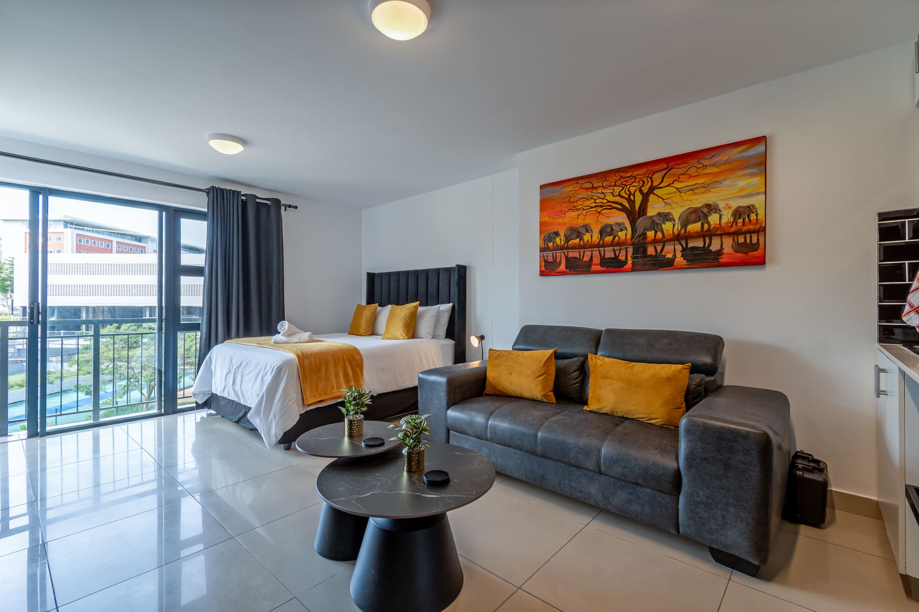 Open-plan lounge and dining space in Studio Amber
